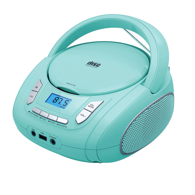 Kompaktne raadio-CD-mängija Bluetoothi, FM-raadio, USB, AUX, kõrvaklapipesaga, CD-R/RW ja MP3 CD-ühilduv, kaasaskantav boombox (roheline)