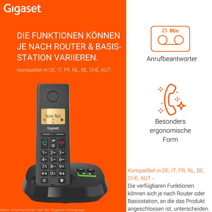 Gigaset Pure 220A - Juhtmeta DECT-telefon automaatvastajaga - kõneblokeerimisnupu ja käed-vabad-funktsiooniga - 80 kontakti, antratsiitmust [Ühildub Saksamaal, Itaalias, Prantsusmaal, Hollandis, Belgias, Šveitsis, Austraalias]