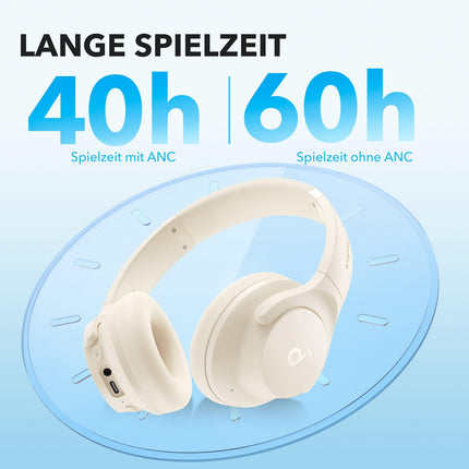 Soundcore by Anker Q20i juhtmevabad Bluetooth-kõrvaklapid hübriidse aktiivse mürasummutusega, 40-tunnine mänguaeg ANC-režiimis, kõrglahutusega heli, sügav bass, kohandamine rakenduse kaudu (valge)