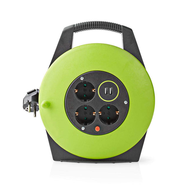NEDISi kaablirull - maanduskontakt - 10,0 m - 3000 W - 16 A - maandustüüp: külgmised kontaktid - 230 V AC 50/60 Hz - pistikupesa nurk: 90 ° - H05VV-F 3G1.5mm² - otsik: jah - roheline/must