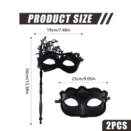 2 tükki maskeraadimaske paaridele, mustad Veneetsia people pitsmaskid, silmamaskid, naiste Veneetsia pitsmask karnevalimask meestele, naiste maskeraadi kostüümipidu (must b)