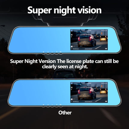 CAMECHO peegliga autokaamera tahavaatekaameraga 4,5-tolline ekraan Full HD 1080P, topeltkaamera autole, peegel auto eest ja tagant, super öine nägemine DVR-silmussalvestusega