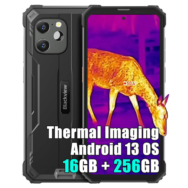 Blackview BV8900 lepinguta õues kasutatav nutitelefon 2025, termokaamera, 16 GB + 256 GB, 6,5" FHD+ 2.4K, 64MP, 10000mAh ehitusplatsi telefon, kahe SIM-kaardiga 4G lepinguta õues kasutatav nutitelefon, IP68, NFC, GPS, OTG, must