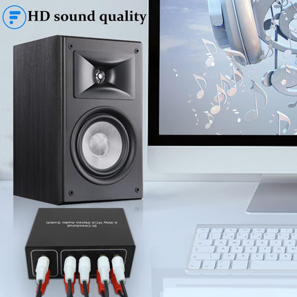 UNSTINCER Cinch RCA L/R audio lüliti 4(1)-sisend-1(4)-väljund, analoog passiivne stereo Aux lüliti, kahesuunaline käsitsi helivaliku lüliti jaotur fonokõrvaklappidele võimendile arvuti kõlarile
