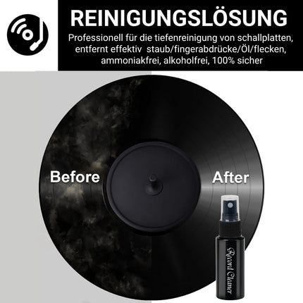 4-in-1 Vinyl Record Cleaning Kit – Record Cleaning Kit including a soft, scratch-resistant velvet brush, stylus brush, and cleaning solution – Professional Vinyl Cleaner