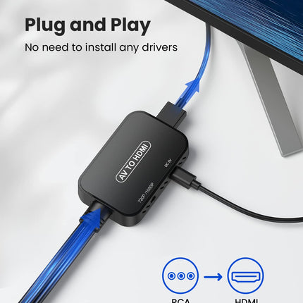 Viagkiki RCA to HDMI Converter, AV to HDMI Adapter with Cable, Composite Audio Video Converter for PS1, PS2, PS3, STB, Xbox, VHS, VCR, Black-Ray DVD Players