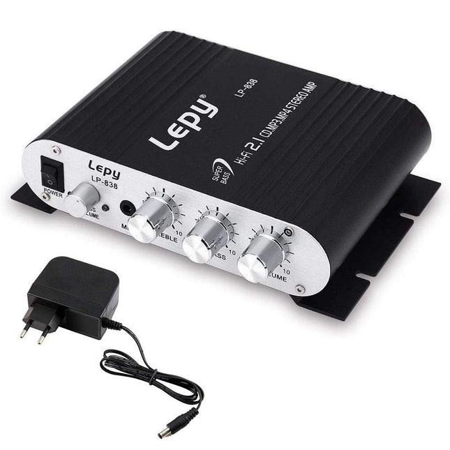 DollaTek LEPY LP-838 autokanali võimendi, stereo subwoofer, heli lisatarvik (must), LED-tuli