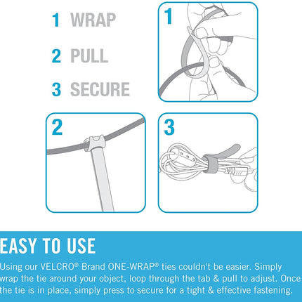 VELCRO Brand | One-Wrap Reusable Thin Cable Ties | Multi-Purpose Cable Ties Perfect Desk Accessory for Cable Management and DIY | Black | 12 mm x 20 cm | Pack of 100