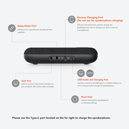 Nuroum A15 Bluetooth Conference Speaker with 4 Microphones, 3m 360° Voice Recognition, Noise Cancellation, Connection via Bluetooth/Dongle/USB-A/C, Compatible with Teams/Zoom for Office/Home Office, Grey