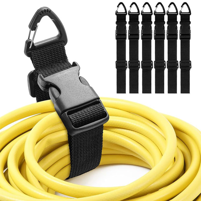 6 Pack Hook and Loop Storage Straps, Elastic Extension Cord Organizer with Triangular Buckle, Black, Heavy Duty Cable Wrap for Cables, Wires, Rope Hoses, Organization