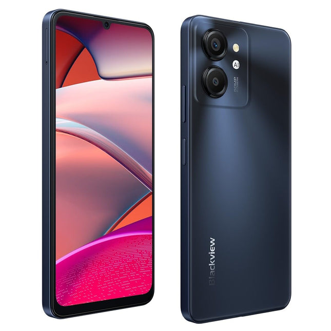 Blackview Color 8 nutitelefon lukustamata, 16 GB + 128 GB, 6,75" FHD+ 90Hz, 50 MP + 8 MP kaamera, 6000 mAh aku, kolm kaardipesa, Android 13 mobiiltelefon, Smart-K Box kõlar, GPS must