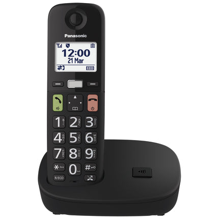 Panasonic KX-TGU110EXB digitaalne juhtmeta telefon, baasjaam ja 1 telefonitoru, LCD-ekraan, suured nupud, lemmikute nupp, kuuldeaparaatidega ühilduv, must