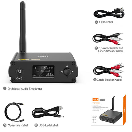 1Mii Hi-Fi Bluetooth-muusikavastuvõtja, Bluetooth 5.1 vastuvõtja koos Audiophile DAC/LDAC/AptX HD/madala latentsusega, traadita heliadapter stereosüsteemile, võimendi, optilised/RCA väljundid -DS220