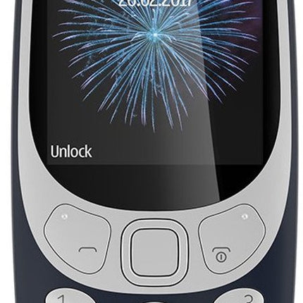 Nokia 3310 2G mobiiltelefon (2,4-tolline värviline ekraan, 2MP kaamera, Bluetooth, raadio, MP3-mängija, üks SIM-kaart) tumesinine