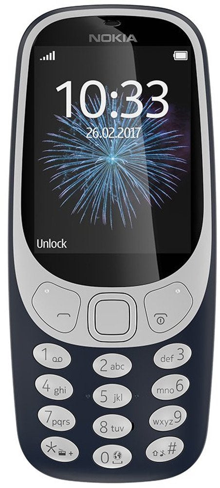 Nokia 3310 2G mobiiltelefon (2,4-tolline värviline ekraan, 2MP kaamera, Bluetooth, raadio, MP3-mängija, üks SIM-kaart) tumesinine