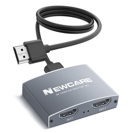 NEWCARE HDMI Splitter 1 in 2 Out (Mirror Only, Not Extend), 4K@60Hz HDMI Splitter 1 to 2 with 1.2M High Speed ​​Cable, HDMI Splitter for 2 Monitors Simultaneously for Full HD TV Xbox PS4/5 Grey