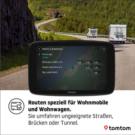 Tomtom Camping Navi GO Camper Max (7-tolline HD-ekraan, huvipunktid matkaautodele ja haagissuvilatele, uuendused WiFi kaudu, liiklusummikute vältimine tänu Tomtom Trafficule, maailmakaardi uuendused)
