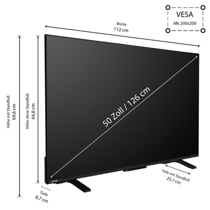 Toshiba 50QV2363DAW 50-tolline QLED-teler/VIDAA nutiteler (4K UHD, HDR Dolby Vision, kolmekordne tuuner, Bluetooth, Dolby Audio)