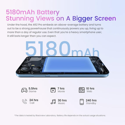 Blackview A52 PRO lukustamata mobiiltelefon, 8GB + 128GB (1TB väline SD), 6,5'' 90Hz pisarakujuline ekraan, 13MP + 5MP, kahe SIM-kaardiga Android 13 nutitelefon, 5180mAh aku, näotuvastus ja sõrmejäljelugeja, must