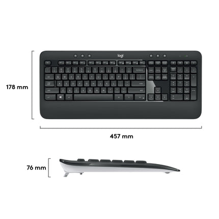 Logitech MK540 täiustatud juhtmevaba klaviatuuri ja hiire kombinatsioon Windowsile, 2,4 GHz Unifying USB-vastuvõtja, kiirklahvid, 3-aastane aku tööiga, arvuti ja sülearvuti jaoks, QWERTZ-paigutus - must