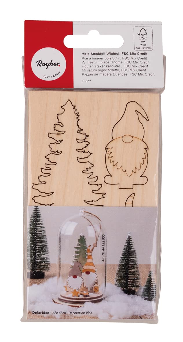 Rayher puidust talvepäkapiku kujuke, naturaalne, kõrgus 8,4 cm, läbimõõt 6 cm, 2 komplekti pakis, lasertöödeldud puidust, FSC-sertifitseeritud, jõulukaunistus, 46672505