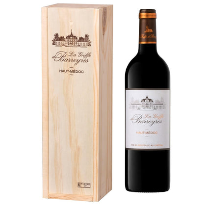 Kinkekomplekt puidust karbis – Kuiv punane vein – La Griffe de Barreyres – Haut Médoc AOP – Aastakäik 2018 – Terra Vitis