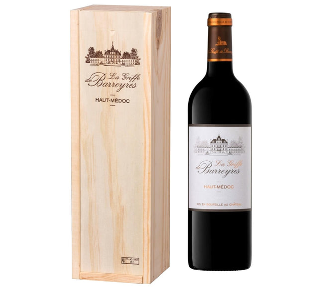Kinkekomplekt puidust karbis – Kuiv punane vein – La Griffe de Barreyres – Haut Médoc AOP – Aastakäik 2018 – Terra Vitis