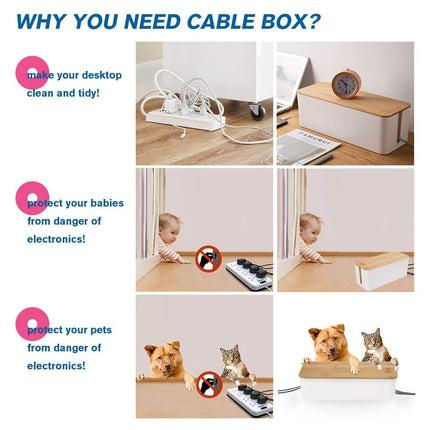 Powerking Cable Management Box, Wood Grain Cable Organizer For Cable and Cord Management, Storage and Holder to Cover and Hide Power Strips and Cables