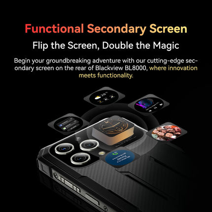 Blackview Outdoor Smartphone Dual 5G BL8000, Dimensity 7050 24GB+512GB, 50MP Camera, 6.78'' 2.4K Dual Screen, 8800mAh Battery, 33W Fast Charging, IP68 Waterproof Mobile Phone, NFC GPS OTG Gold