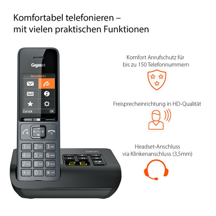 Gigaset Comfort 520A - Juhtmeta DECT-telefon automaatvastajaga - Elegantne disain - Käed-vabad funktsioon - Mugav kõnekaitse - Aadressiraamat 200 kontaktiga, titaanmust [saksa versioon]