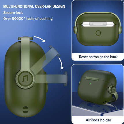 R-fun Protective Case Compatible with Apple Airpods Pro (2023/2022/2019, 2nd/1st Gen), (USB-C/Lightning Cable), Music Headphone Earphone Case with Security Lock and Cleaning Kit, Olive
