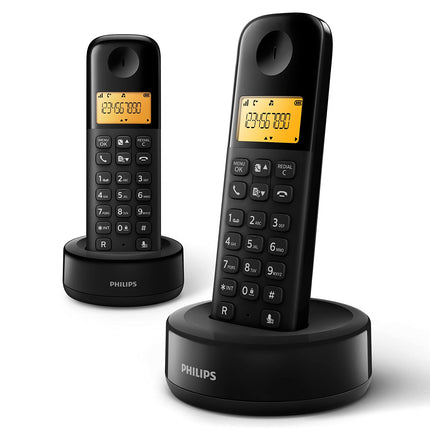 Philipsi juhtmeta telefon D1602B/01 Duo - DECT-telefon 2 komplektis - kodutelefon 1,6-tollise ekraaniga - telefoniraamat ja helistaja ID - leviala 300 m - helitugevuse regulaator - plastik - must