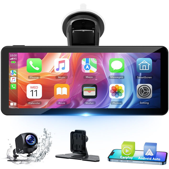 Volam Portable Car Radio with Wireless Apple Carplay &amp; Android Auto, 6.86 Inch IPS Touchscreen, 1080P Waterproof Rear View Camera, Digital Receiver with Siri Google/GPS Navigat/Bluetooth/Mirror Video