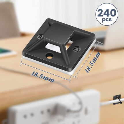 240-osaline isekleepuv alus kaablisidemetele 20 x 20 mm kaablikinnitus isekleepuv kaablisideme hoidik kleeppadjad kaablisideme hoidik kaabli kleepkinnitusklamber kleepklamber kinnitusalus (must)
