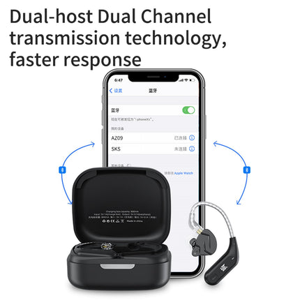 YINYOO KZ AZ09 Bluetooth 5.4 uuenduskaabel, KZ ZS10 PRO traadita adapteri C-tihvtid ZSN PRO/ZSN PRO-X/zs12 pro x/ZS10 PRO X/EDX PRO/ZAR/AS16 PRO/PR2/ZS10 PRO 2/DQS/C10/CRA cca jaoks (C-tihvtid, must)