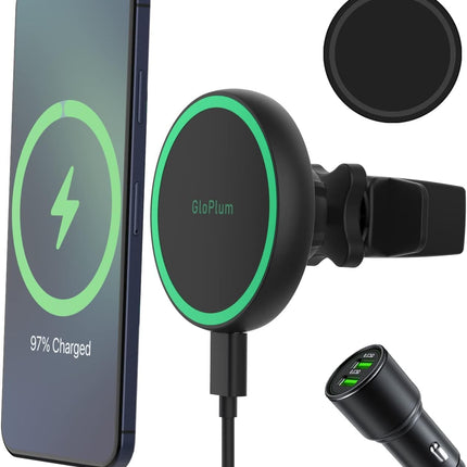 Gloplumi ühilduv 15W Magsafe'i laadija, juhtmevaba magnetiline autolaadija 20W autolaadijaga, juhtmevaba autolaadija iPhone 15/iPhone 14/iPhone 13 seeriale (must)