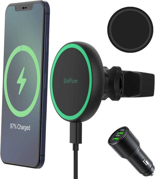 Gloplumi ühilduv 15W Magsafe'i laadija, juhtmevaba magnetiline autolaadija 20W autolaadijaga, juhtmevaba autolaadija iPhone 15/iPhone 14/iPhone 13 seeriale (must)