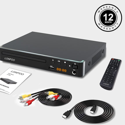 Kompaktne DVD-mängija telerile - HD DVD CD-mängija ilma koodita, HDMI (1080p HD ülesskaleerimine)/AV/koaksiaalväljundiga, USB-sisendi ja mikrofoniväljundiga (1,5 m HDMI-kaabliga)