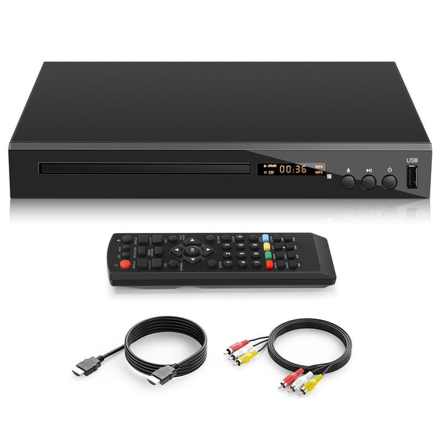 HD Blu-ray mängija, kompaktne Blu-ray plaadimängija HD 1080P DVD-mängija telerile HDMI-väljundi, AV-väljundi, koaksiaalväljundi ja USB-sisendiga, esitab B/2 regiooni Blu-ray plaate ja mitme regiooniga DVD-plaate