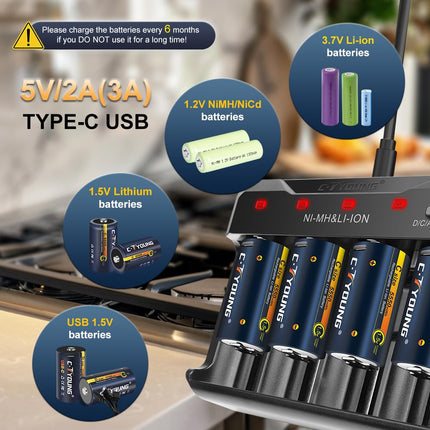 Rechargeable C Battery 4-pack Rechargeable C Battery 1.5 Volt USB Lithium 5500mWh with Universal Battery Charger Batteries for All Batteries AA AAA CD