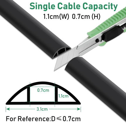 Floor Cable Protector, 2 m Cable Covers for Wires, Floor Cord with Small Single Channel, Flexible Rubber Cable Floor Cover for Office, Home, External Cable Protector, Black, 11 mm (W) x 7 mm (H)
