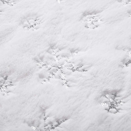 BAKAJI Christmas tree rug, diameter 78 cm, made of soft plush, white, snow effect with snowflake decoration, Christmas decoration (silver)