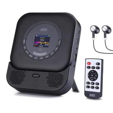 August SE15 kaasaskantav Bluetooth 5.3 CD-mängija kõlariga, 3,5 mm audio sisend/väljund, laetav CD-mängija USB/ekvalaiseri/vahelejätmise kaitse/kordusrežiimi/seinale kinnitatava/kõrvaklappide ja kaugjuhtimispuldiga