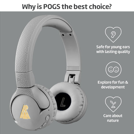 POGS juhtmevabad Bluetooth laste kõrvaklapid | Gecko 2 | Kokkupandavad ja vastupidavad laste kõrvaklapid alates 3. eluaastast | Helitugevuse piirang 85 dB | Mikrofon | Kõrvaklapid | Juhtmevaba muusika jagamise funktsioon (rGray)
