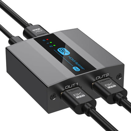 VEDINDUST HDMI jaotur 1 sisend 2 väljundit 8K60Hz 4K120Hz HDMI 2.1 jaotur toetab EDID HDCP2.3 Xboxi, PS4, PS5, Roku Blu-Ray mängija Firestick HDTV jaoks