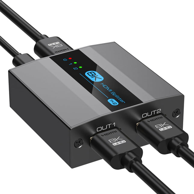 VEDINDUST HDMI jaotur 1 sisend 2 väljundit 8K60Hz 4K120Hz HDMI 2.1 jaotur toetab EDID HDCP2.3 Xboxi, PS4, PS5, Roku Blu-Ray mängija Firestick HDTV jaoks
