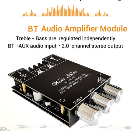 WANGCL ZK-1002MT 2 x 100W Bluetooth 5.0 Subwoofer Amplifier Board High Power Audio Stereo Amplifier Board AUX Bass Treble AMP
