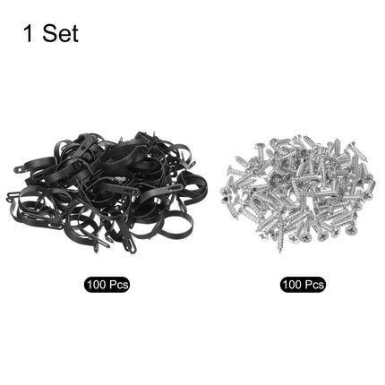 QUARKZMAN R-Type Cable Clip Wire Clamp, 50mm 1.97 inch Nylon Screw Mount Cable Tie Clips with Screws Black for Cable Management Pack of 100