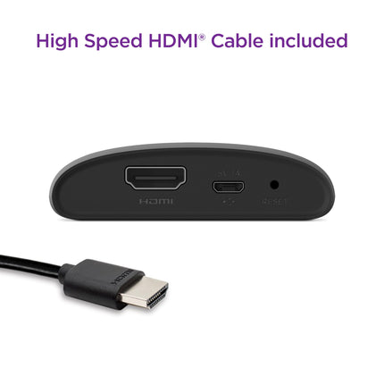Roku Express HD voogedastusseade kiire HDMI-kaabli ja tavalise kaugjuhtimispuldiga (mitte teleri juhtimisega), juhendatud seadistuse ja kiire WiFi-ga