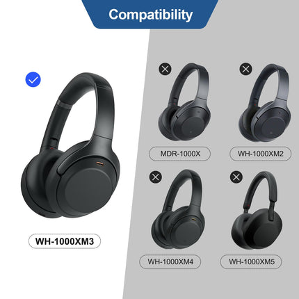 Sony WH-1000XM3 kõrvaklappide vahetuskõrvapadjad pehme naha, mürasummutava mäluvahu ja eriti paksu materjaliga (mustad)
